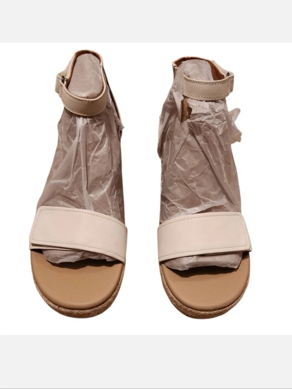 Women’s Size 9.5 ABEO Riviera White/Tan Wedge Heel Ankle Sandals